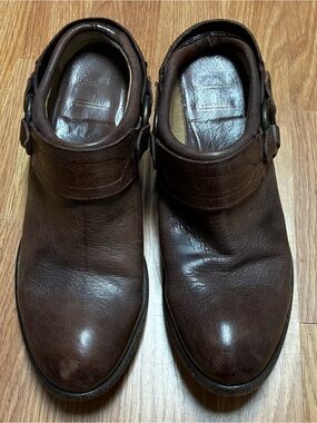 Frye Carson Belted Harness Leather Mules Clogs Brown Vintage 9B⁠